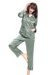 22 Momme Chic Trimmed Silk Pajamas Set - Avocado Green