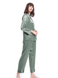 22 Momme Chic Trimmed Silk Pajamas Set - Avocado Green