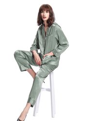 22 Momme Chic Trimmed Silk Pajamas Set - Avocado Green