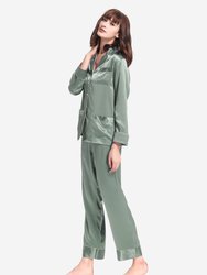 22 Momme Chic Trimmed Silk Pajamas Set - Avocado Green - Avocado Green