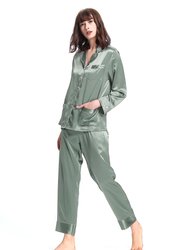 22 Momme Chic Trimmed Silk Pajamas Set - Avocado Green
