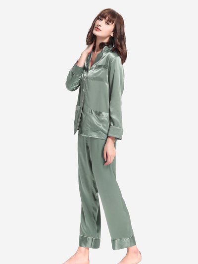 LILYSILK 22 Momme Chic Trimmed Silk Pajamas Set - Avocado Green product