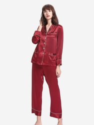 22 Momme Chic Trimmed Silk Pajamas Set - Claret  - Claret