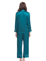 22 Momme Chic Trimmed Silk Pajamas Set - Dark Teal 