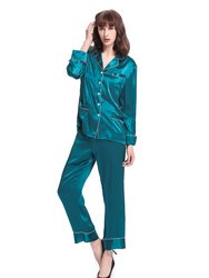 22 Momme Chic Trimmed Silk Pajamas Set - Dark Teal 