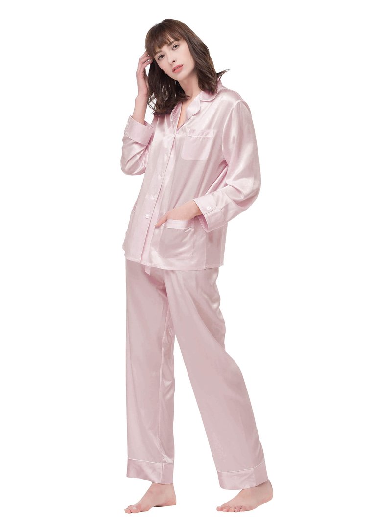 22 Momme Chic Trimmed Silk Pajamas Set - Rosy Pink