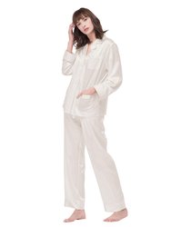 22 Momme Chic Trimmed Silk Pajamas Set - Natural White