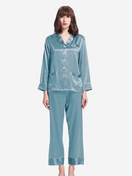 22 Momme Chic Trimmed Silk Pajamas Set - Blue Haze
