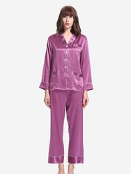 22 Momme Chic Trimmed Silk Pajamas Set - Violet