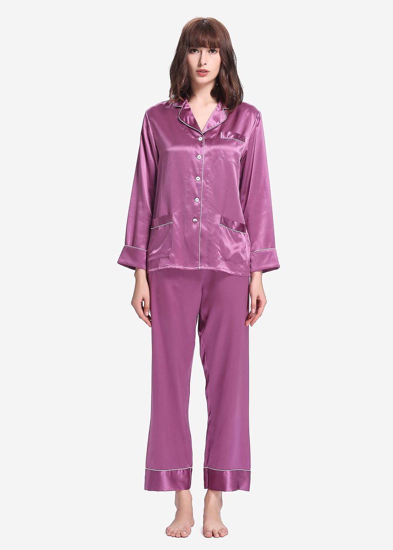 22 Momme Chic Trimmed Silk Pajamas Set - Violet