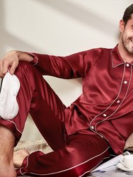 22 Momme Unique Silk Pajamas Set with Double Row Pipping - Claret