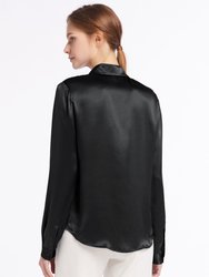 Basic Concealed Placket Silk Shirt - Black