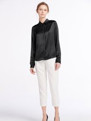 Basic Concealed Placket Silk Shirt - Black