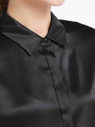 Basic Concealed Placket Silk Shirt - Black