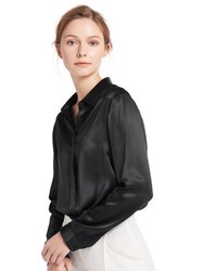 Basic Concealed Placket Silk Shirt - Black - Black
