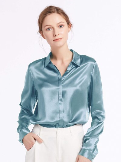 LILYSILK Basic Concealed Placket Silk Shirt - Blue Haze product
