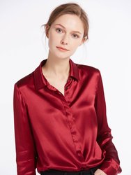 Basic Concealed Placket Silk Shirt - Claret 