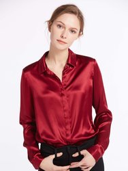 Basic Concealed Placket Silk Shirt - Claret  - Claret