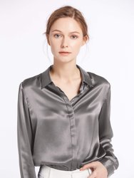 Basic Concealed Placket Silk Shirt - Dark Gray - Dark Gray