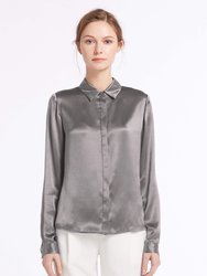 Basic Concealed Placket Silk Shirt - Dark Gray