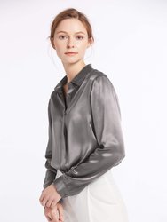 Basic Concealed Placket Silk Shirt - Dark Gray