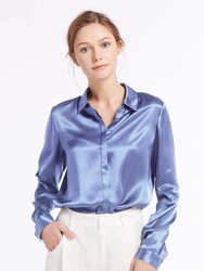 Basic Concealed Placket Silk Shirt - French Blue  - French Blue