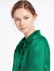 Basic Concealed Placket Silk Shirt - Green Jade  - Green Jade