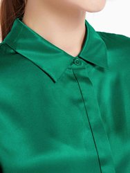 Basic Concealed Placket Silk Shirt - Green Jade 