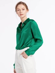 Basic Concealed Placket Silk Shirt - Green Jade 