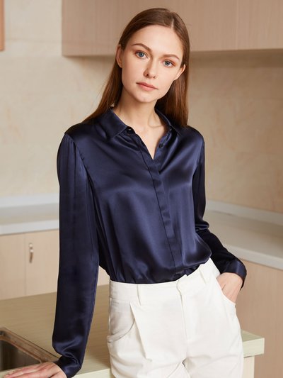 LILYSILK Basic Concealed Placket Silk Shirt - Navy Blue product
