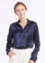 Basic Concealed Placket Silk Shirt - Navy Blue - Navy Blue