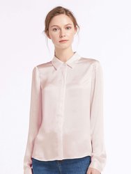 Basic Concealed Placket Silk Shirt - Pale Pink - Pale Pink