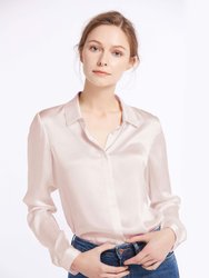 Basic Concealed Placket Silk Shirt - Pale Pink - Pale Pink