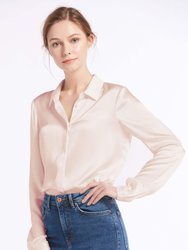 Basic Concealed Placket Silk Shirt - Pale Pink