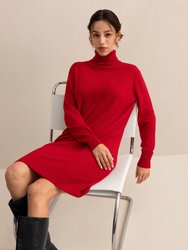 Classic Turtleneck Cashmere Dress- Cherry-Red - Cherry-Red