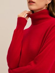 Classic Turtleneck Cashmere Dress- Cherry-Red