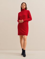 Classic Turtleneck Cashmere Dress- Cherry-Red