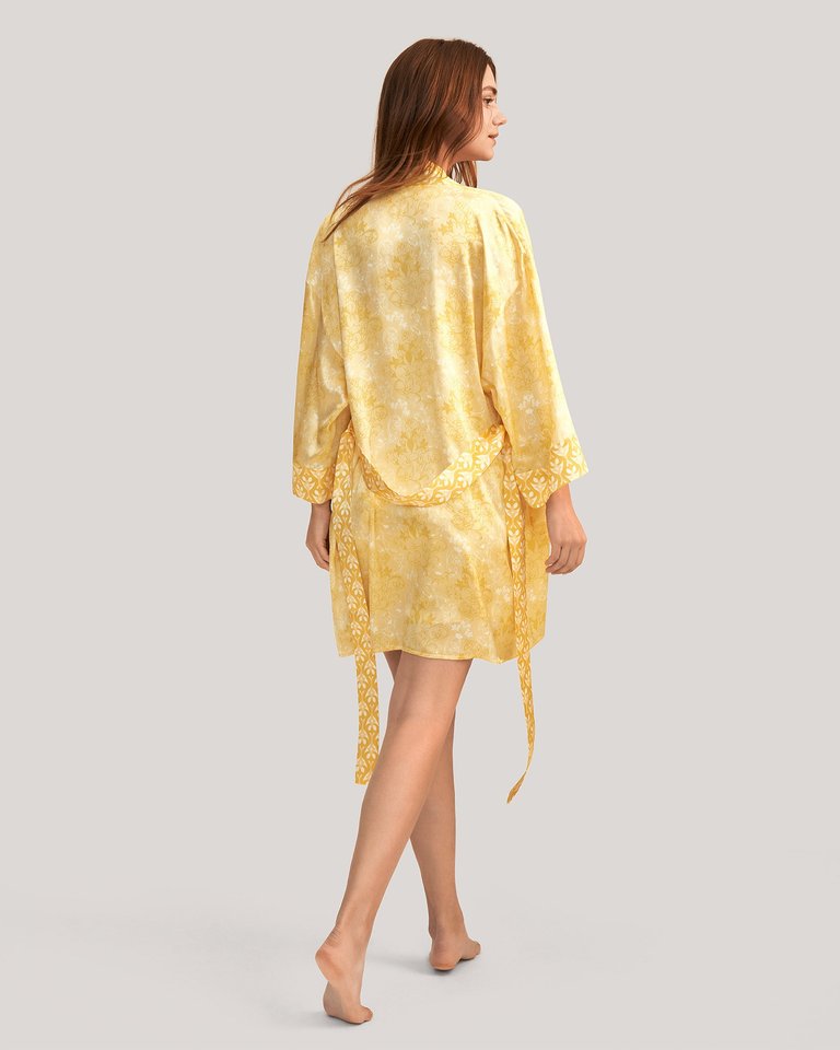 Golden Lily Silk Satin Kimono Robe