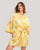 Golden Lily Silk Satin Kimono Robe - Gold-Lily-Print
