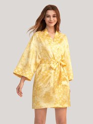 Golden Lily Silk Satin Kimono Robe