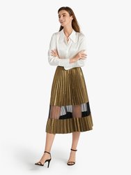 LILYSILK X MIM "STELLA" Pleated Skirt With Mesh Insert - Golden Bronze