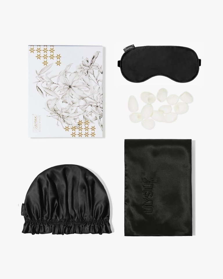 Monogrammed Silk Beauty Sleep Set - Black