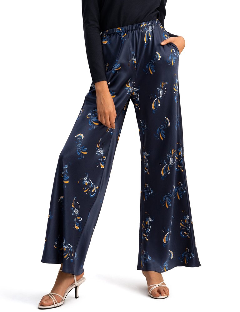 Women Spring Waltz Bias Cut Pants - Blue-Waltz-Pattern