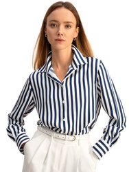 Women The Scarlet Shirt - Blue White Pinstripes