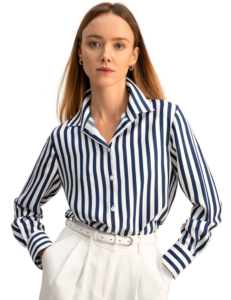 Women The Scarlet Shirt - Blue White Pinstripes