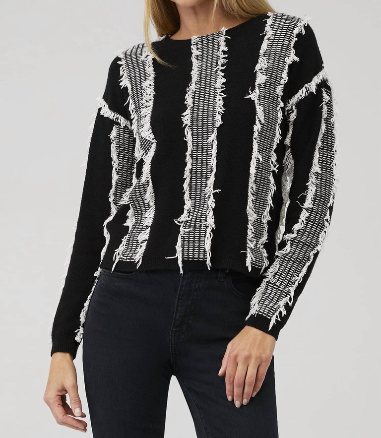 Adelyn Fringe Sweater In Black - Black