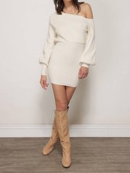 Rebecca Off Shoulder Mini Dress In Cream - Cream