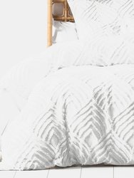 Linen House Palm Springs Chenille Ogee Duvet Set (White) (Queen) (UK - King)