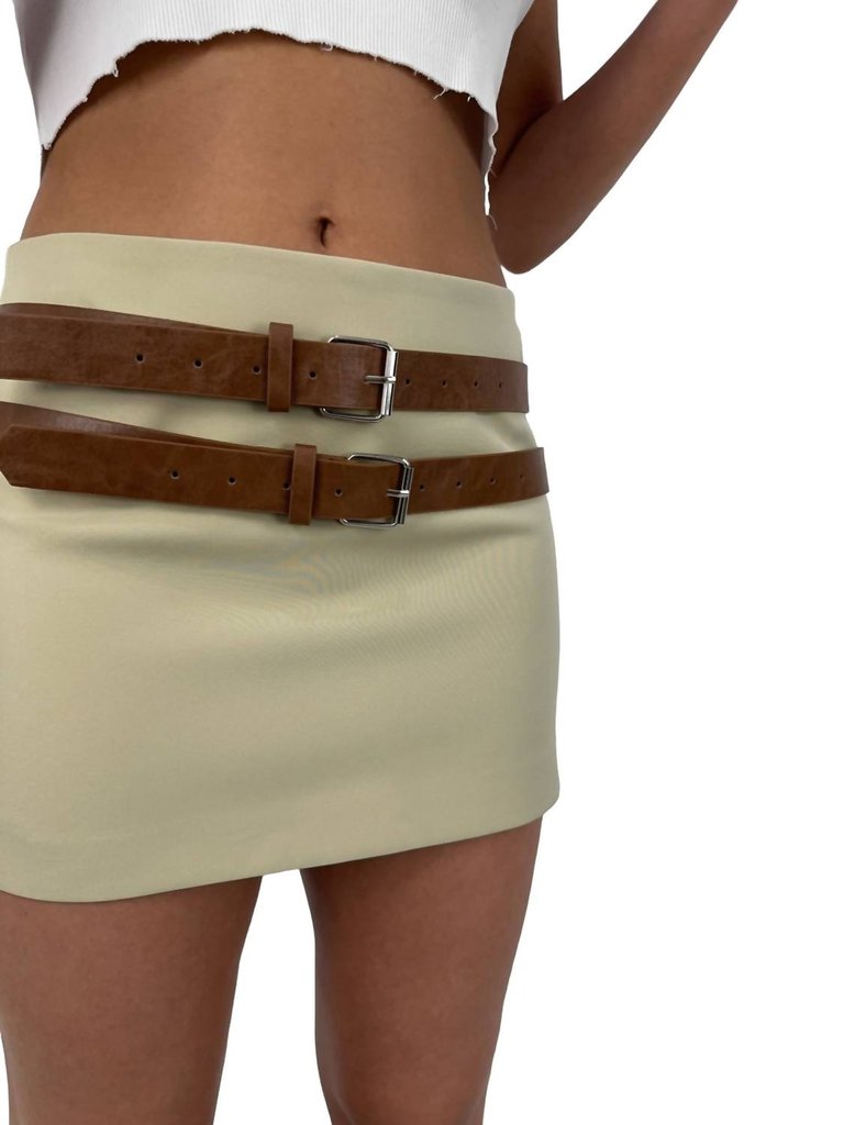 Double Buckle Micro Mini Skirt In Beige