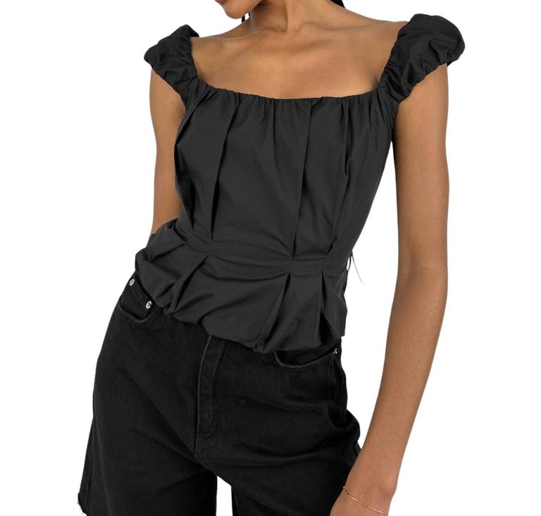 Ruched Cap Sleeve Corset Top In Black